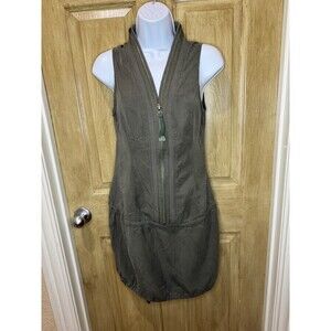 Monoreno Boho Grunge Lagenlook Utility Dress Army Green Zip Small S